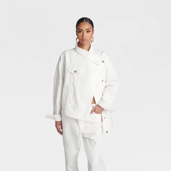 Jackets & Blazers - KBB by KAHLANA x Target Women's L Large The Asym Denim Jacket White Jean, New!